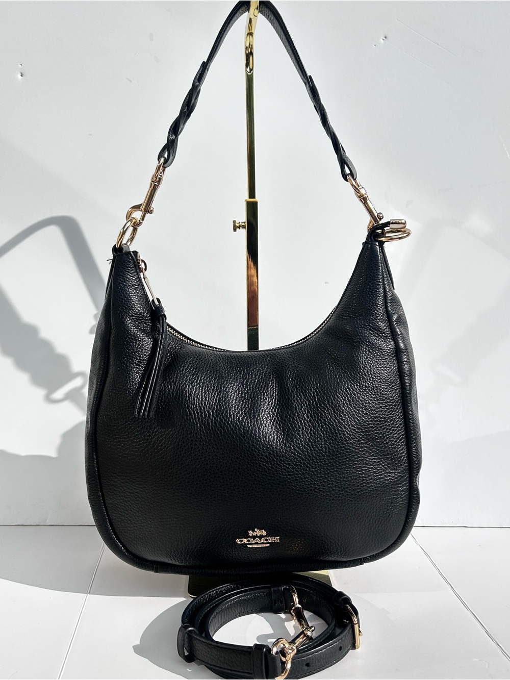 COACH C9190 Jules Hobo In Black Pebble Leather Classic Shoulder Bag Handbag